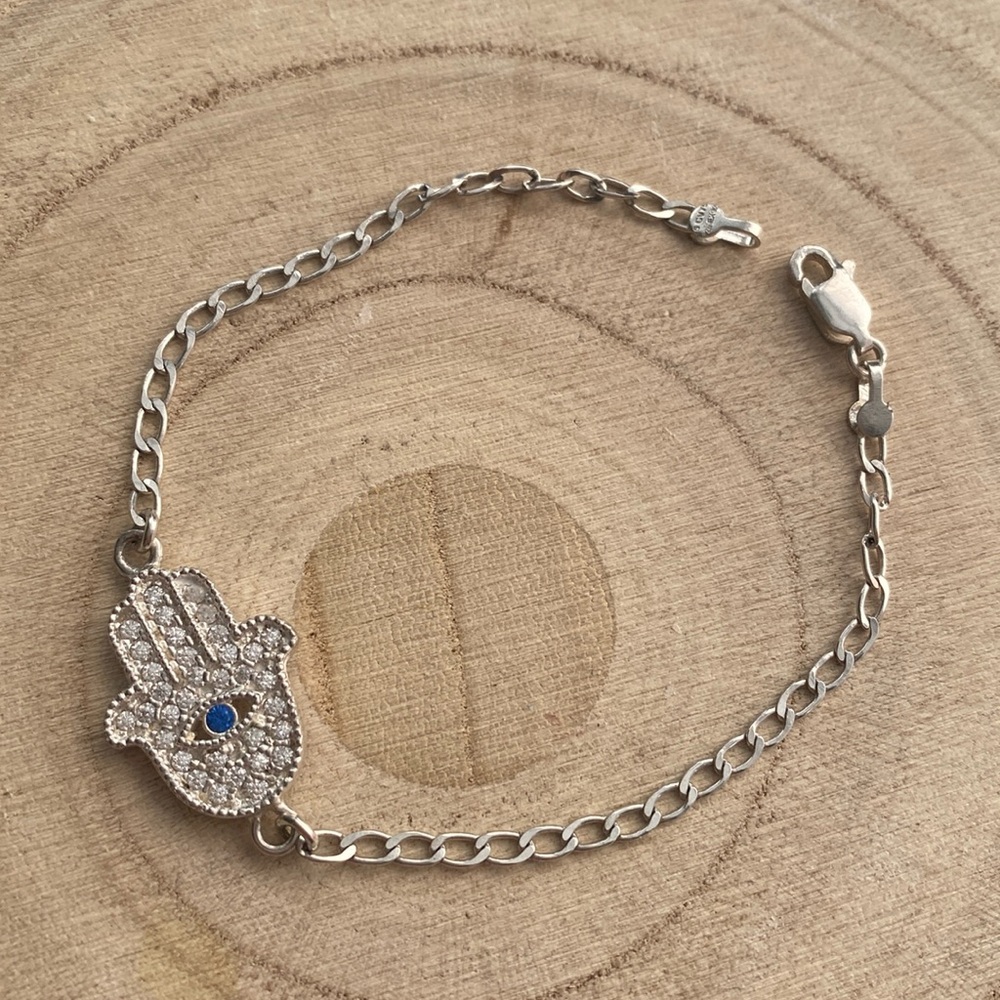 Bracelet Mano de Fatima 925 sterling silver rhinestones Made in Mexico